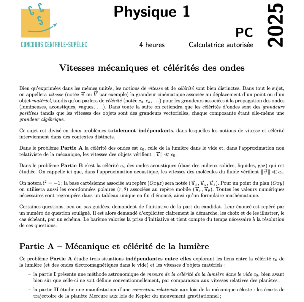 énoncé centrale physique 2025